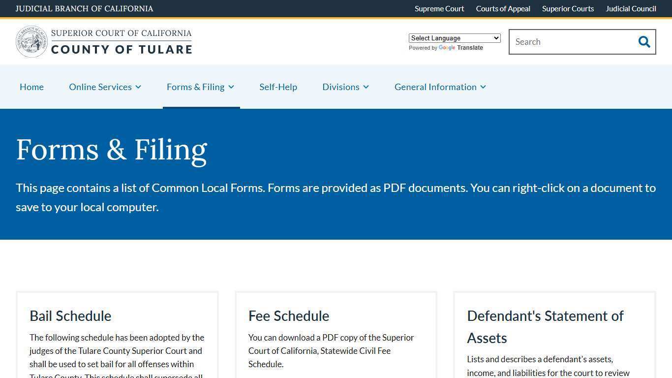 Forms & Filing | Superior Court of California | County of Tulare