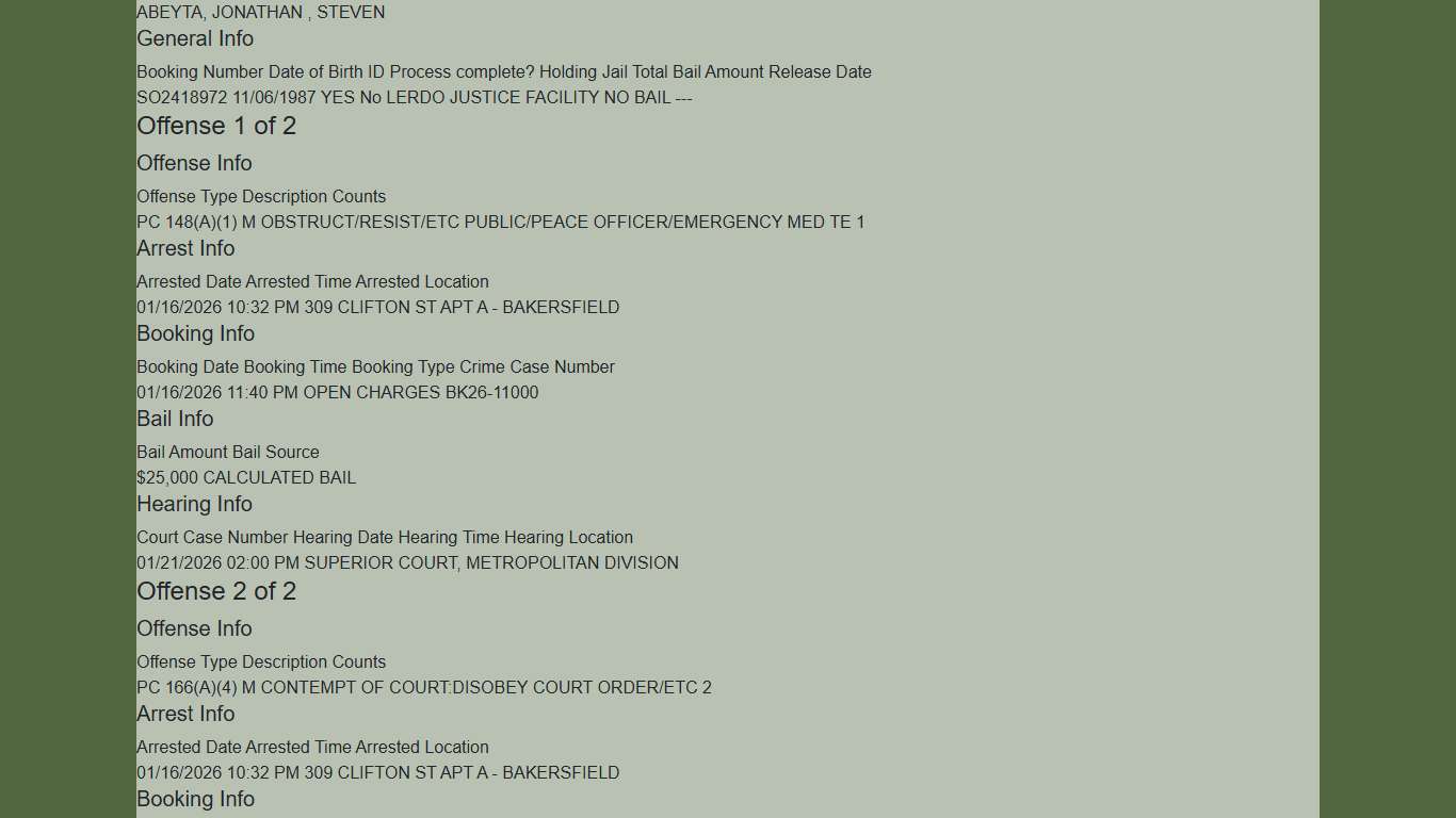 Inmate Information Printable | KCSO